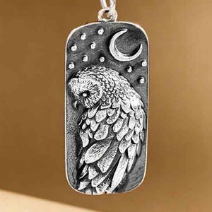 Barn Owl Charm 925 Sterling Silver Barn Owl and Moon Charm Necklace