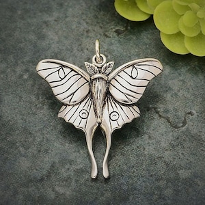 Sterling Silver Luna Moth Charm. 925 Sterling Silver Luna Pendant. Large Gold Luna Moth Necklace