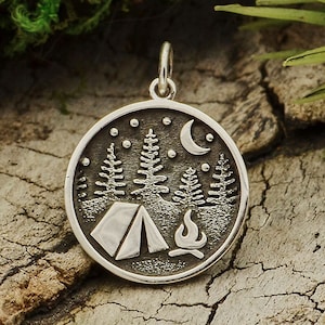 Sterling Silver Camping Charm. 925 Sterling Silver Camping Pendant. Camping Jewelry. Camping Gift. Explore Charm, Campfire Necklace