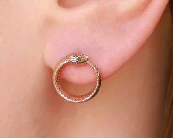 Ouroboros Earrings Gold or Silver  925 Sterling Silver or Bronze Ouroboros Studs with Sterling Silver Ear Posts