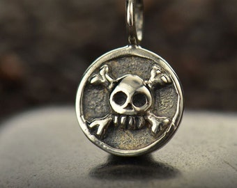 MINI Skull and Crossbones Necklace Charm 925 Sterling Silver TINY Skull Crossbones Charm Solid Sterling Silver Necklace.
