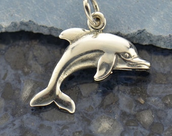 Dolphin Charm Necklace 925 Solid Sterling Silver Dolphin Pendant. 3D Dolphin Charm Dolphin Jewelry Dolphin Necklace.