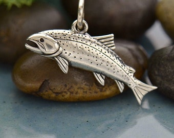 Sterling Silver Trout Charm. 925 Sterling Silver Fishing Charm. Trout Fishing Jewelry. Fishing Necklace.