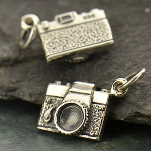 Sterling Silver Camera Charm 925 Solid Sterling Silver Photography Charm. Camera Necklace Photographer Gift image 1