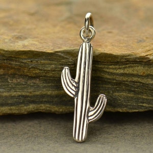 Sterling Silver Cactus Charm. 925 Solid Sterling Silver Cactus Pendant. Saguaro Cactus Necklace. image 1