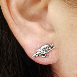 Raven Studs 925 Sterling Silver Mini Raven Charm or Earrings TINY Raven Necklace
