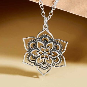 Mandala  Necklace 925 Sterling Silver Lotus Mandala Charm Pendant