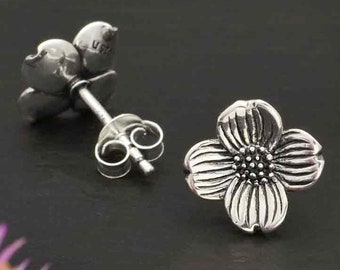 Sterling Silver Dogwood Flower Charm 925 Sterling Silver Flower Stud Earrings Charm Necklace Gift for Her