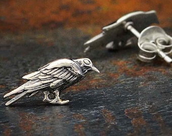 Tiny Raven 925 Sterling Silver Mini Raven Charm or Earrings TINY Raven Charm Necklace Silver or Gold Necklace