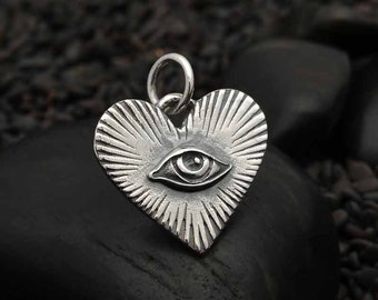 All Seeing Eye Heart .925 Sterling Silver Eye Charm Sterling Silver Evil Eye Charm All Seeing Eye Necklace