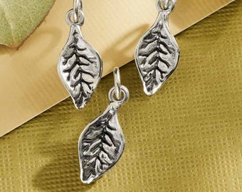 Sterling Silver Tiny Leaf Charm. 925 Sterling Silver Mini Leaf Charm Necklace