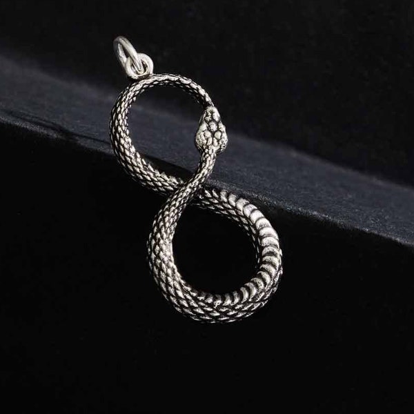 Sterling Silver Ouroboros Charm .925 Sterling Silver Infinity Snake Ouroboros Necklace Detailed Ouroboros Pendant