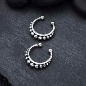 Sterling Silver Ear Cuff Granulated 14mm Solid Sterling Silver Ear Cuffs with Dot Design Ear Cuff No Piercing