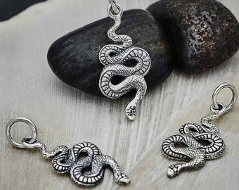 Sterling Silver Snake Charm .925 Sterling Silver Snake Charm. Serpent Necklace. Solid Sterling Silver TINY Snake Pendant.