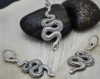 Sterling Silver Snake Charm 925 Sterling Silver Snake Charm Solid Sterling Silver TINY Snake Pendant.