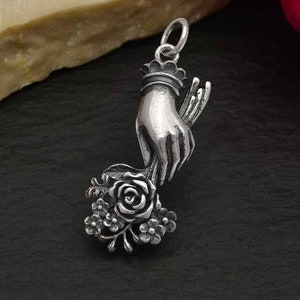 Victorian Hand Charm 925 Sterling Silver Victorian Flower Charm Victorian Bouquet Necklace Jewelry