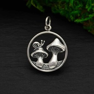 Mushroom Snail Charm 925 Sterling Silver Mushroom Charm 16mm Sterling Silver Mushroom Necklace. Mushrooms on Branch Ring