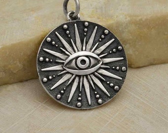 All Seeing Eye .925 Sterling Silver Mandala Eye Sterling Silver Eye Pendant 18mm Eye Pendant. Mandala Necklace.