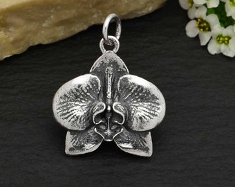 Orchid Charm 925 Sterling Silver. Orchid Pendant Solid Sterling Silver Charms. Orchid Necklace.