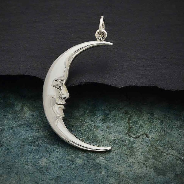 Man in the Moon Pendant. 925 Sterling Silver or Solid Bronze Smiling Moon Pendant. Silver or Gold Moon Necklace.