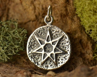 Sterling Silver Pendant by Peter Stone Elven Star Sterling Fairy Star Seven Pointed Star with Garnet