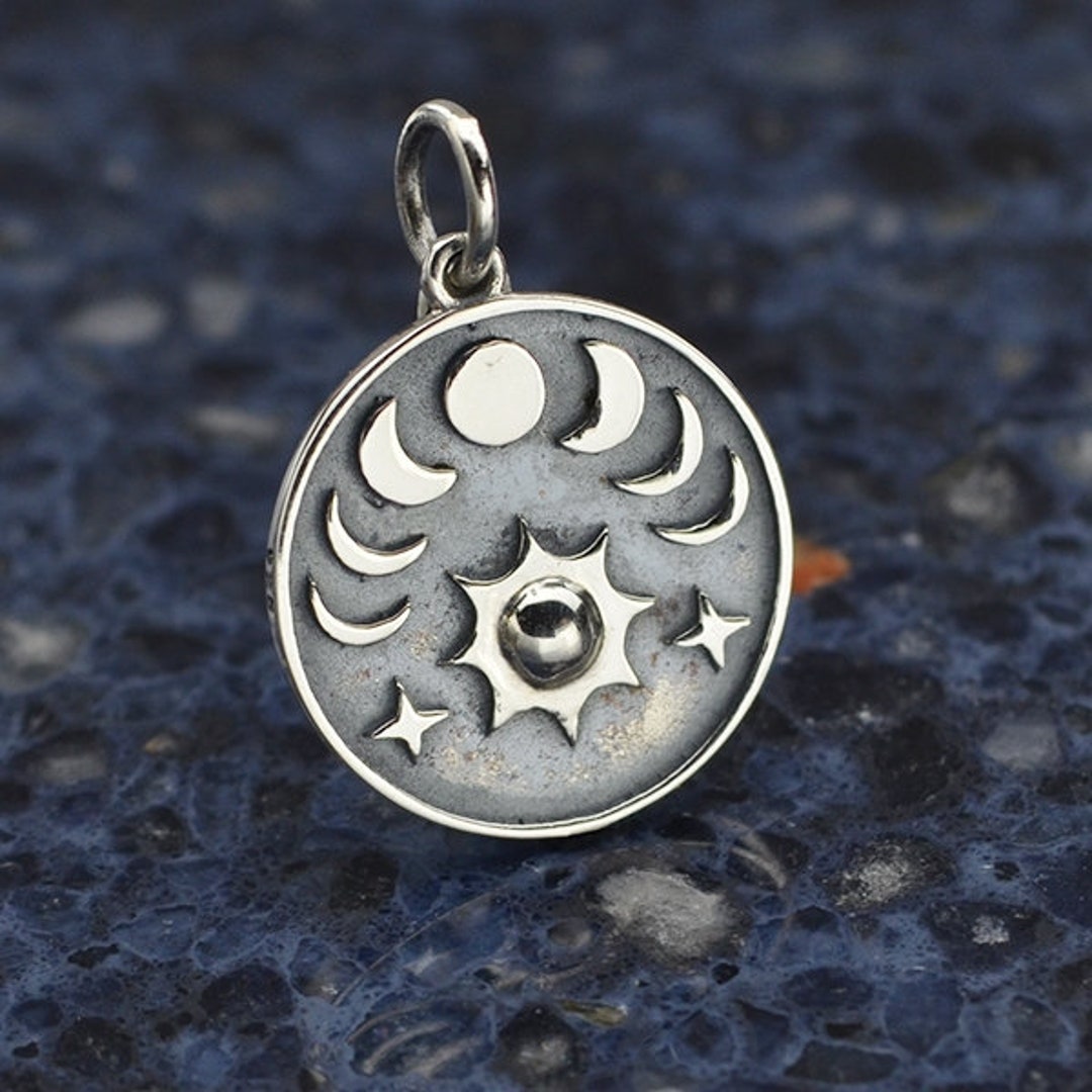 Sterling Silver Moon Phases and Sun Charm. 925 Sun and Moon Phase Charm ...