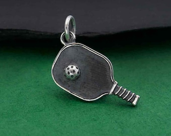 Pickleball Necklace 925 Sterling Silver Tiny Pickleball Charm 925 Sterling Silver Pickleball and Paddle Charm Pickleball Gift