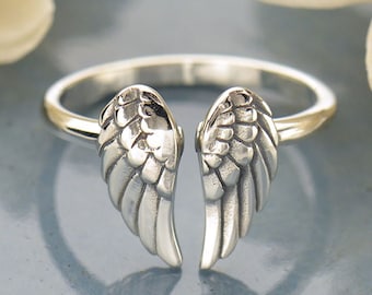 Angel Wing Ring or Charm 925 Sterling Silver or Solid Sterling Silver Adjustable Angel Wing Ring