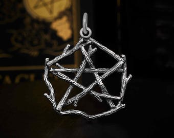 Pentagram Charm 925 Sterling Silver Pentagram Branch Pendant  Five Pointed Star Charm 21mm. 925 Sterling Silver Pentagram Star Necklace