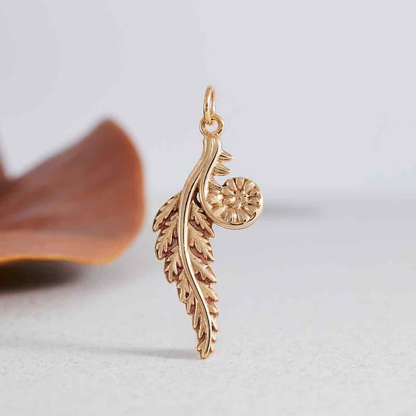 Fern Charm Gold Fern Pendant Solid Bronze Fern Charm