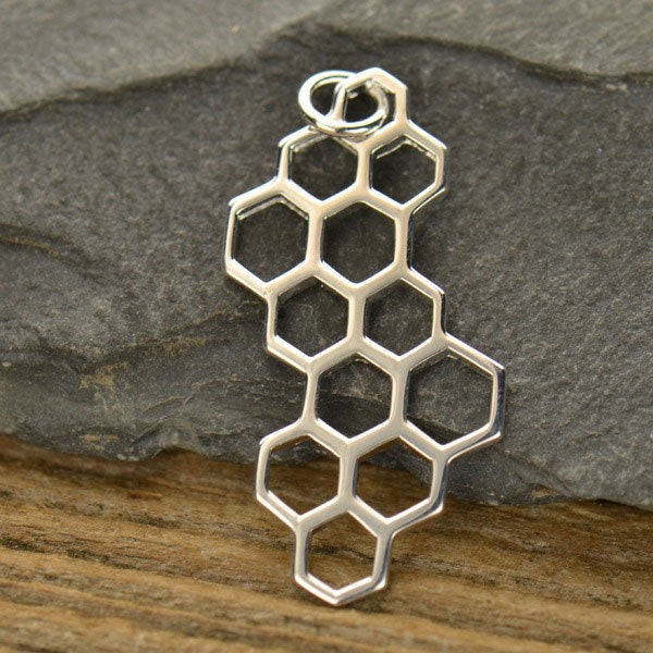 Sterling Silver 925 Honeycomb Charm. Sterling Silver or Solid Bronze Honeycomb Pendant.