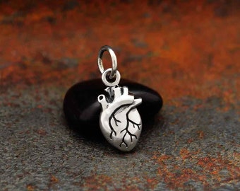 Tiny Heart Charm 925 Sterling Silver. Teeny Tiny Anatomical Heart Pendant Solid Sterling Silver Charms Super TINY Heart Necklace