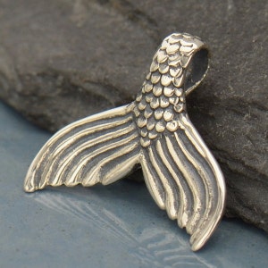 Sterling Silver Mermaid Tail Pendant. Mermaid Charm. 925 Sterling Silver Mermaid Tail Charm. image 1