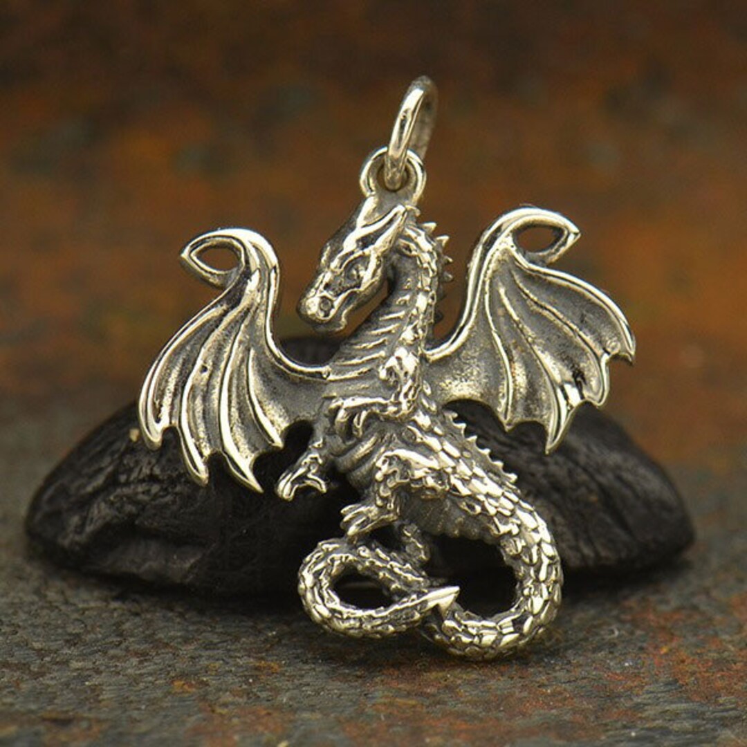Sterling Silver Dragon Charm Necklace. 925 Sterling Silver Dragon