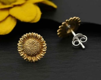 Sunflower Stud Earrings Gold Tiny Sunflower Earrings Bronze with Sterling Post Sunflower Studs