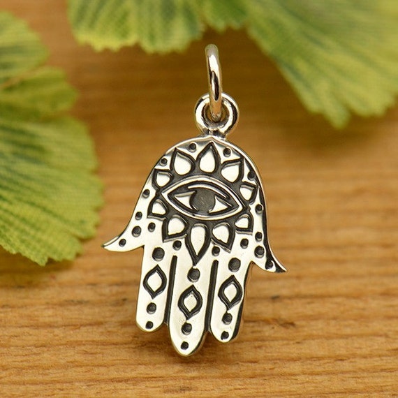 Sterling Silver Hamsa Hand With Evil Eye Charm. 925 Sterling Silver Hamsa Pendant With Evil Eye. Evil Eye Necklace. Etsy