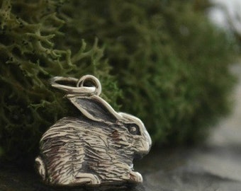 Tiny Bunny Charm 925 Sterling Silver Bunny Charm Mini Rabbit Necklace. Detailed Double Sided Rabbit Charm