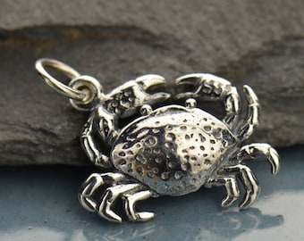 Sterling Silver Crab Charm. 925 Sterling Silver Crab Jewelry. Crab Necklace. Cancer Necklace.