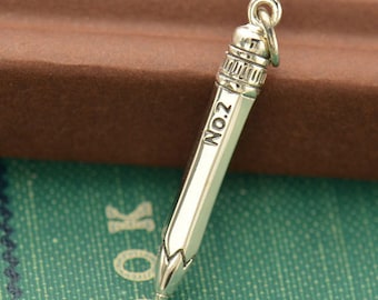 Pencil Charm Sterling Silver .925 Sterling Silver Pencil Charm. Pencil Pendant. Teacher Charm.