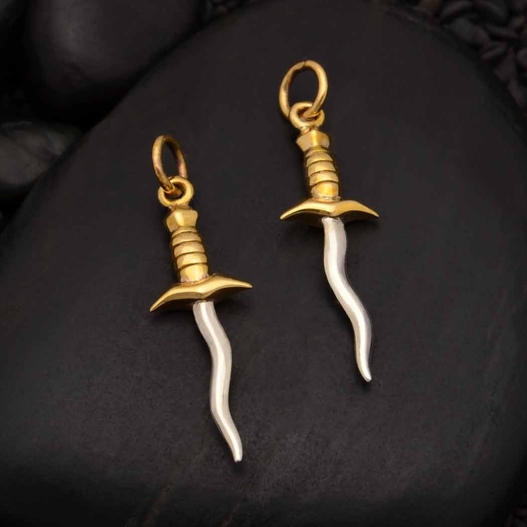 Wavy Dagger Charm Sterling Silver With Bronze Handle Sword