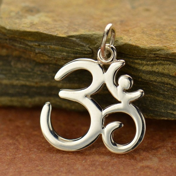 Sterling Silver Om Charm. 925 Sterling Silver Ohm Pendant. Large Om Necklace.