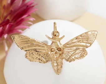 Deathhead Moth Pendant Solid Bronze or 925 Sterling Silver Death's Head Hawk Moth Pendant Necklace