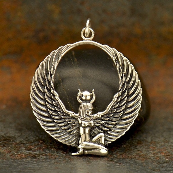 Egyptian Goddess Charm. 925 Sterling Silver Egyptian Goddess Pendant. Winged Goddess Pendant.