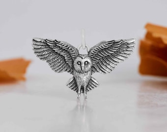 Sterling Silver Flying Owl Charm 925 Solid Sterling Silver Tiny Owl Necklace