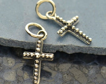 Sterling Silver TINY Cross Charm. Dotted Cross Charm. Sterling Silver Mini Dots Cross Charm. Dainty Granulated Cross Necklace.