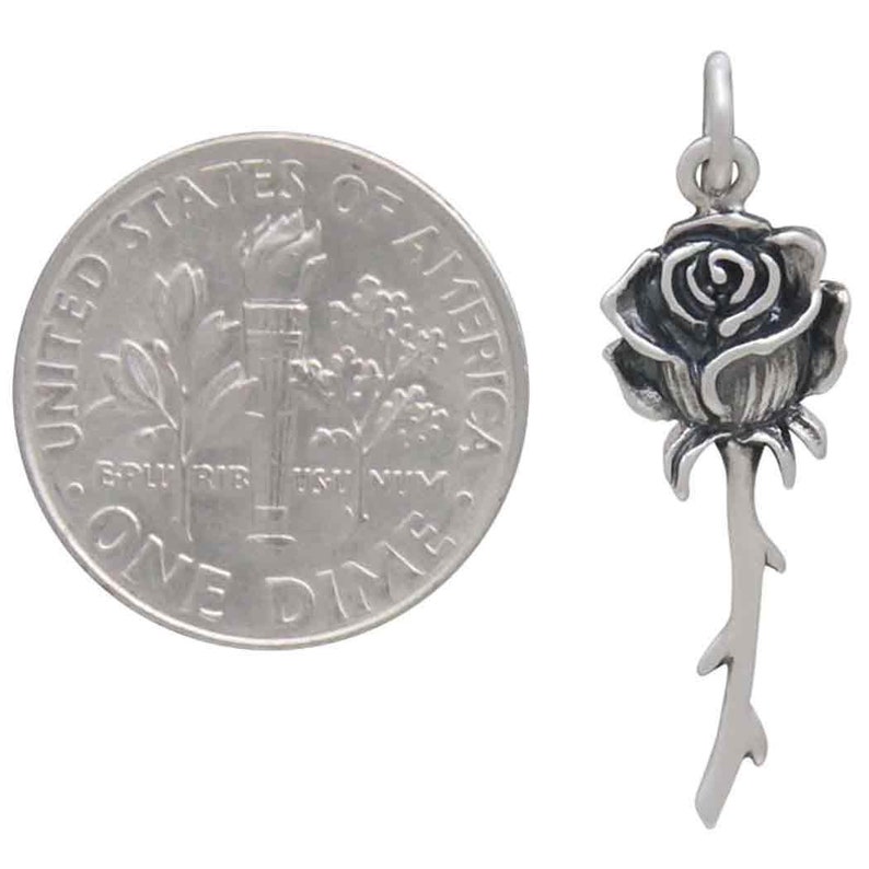 Sterling Silver Rose Charm. 925 Sterling Silver Rose With Stem - Etsy