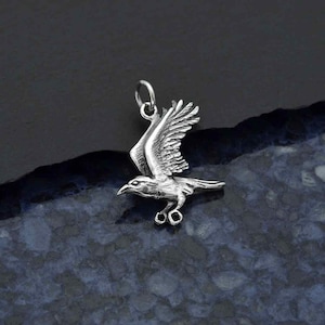 Sterling Silver Flying Raven Charm Raven Pendant. 925 Solid Sterling Silver Raven Necklace Raven Necklace.