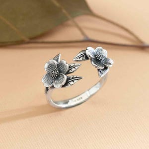 Dogwood Flower Ring Solid Sterling Silver or Bronze Ring Adjustable Sterling Silver 925