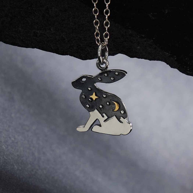 Sterling Silver Rabbit Charm. Mountain Rabbit Charm. Mountain and Moon ...