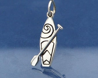 Sterling Silver Paddle Board Charm. Stand Up Paddleboard Charm. 925 Solid Sterling Silver Paddleboard Necklace.